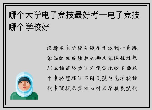 哪个大学电子竞技最好考—电子竞技哪个学校好